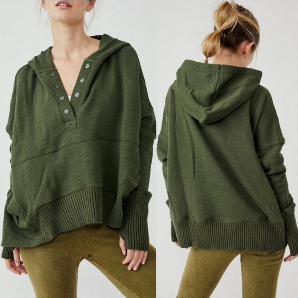 FP Movement Honey Dove Oversized Army Green Hoodie Sweatshirt